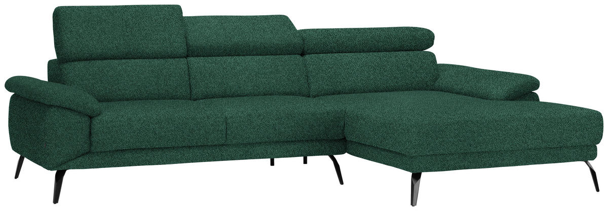 ECKSOFA in Velours Grün  - Schwarz/Grün, Design, Textil/Metall (295/187cm) - Novel
