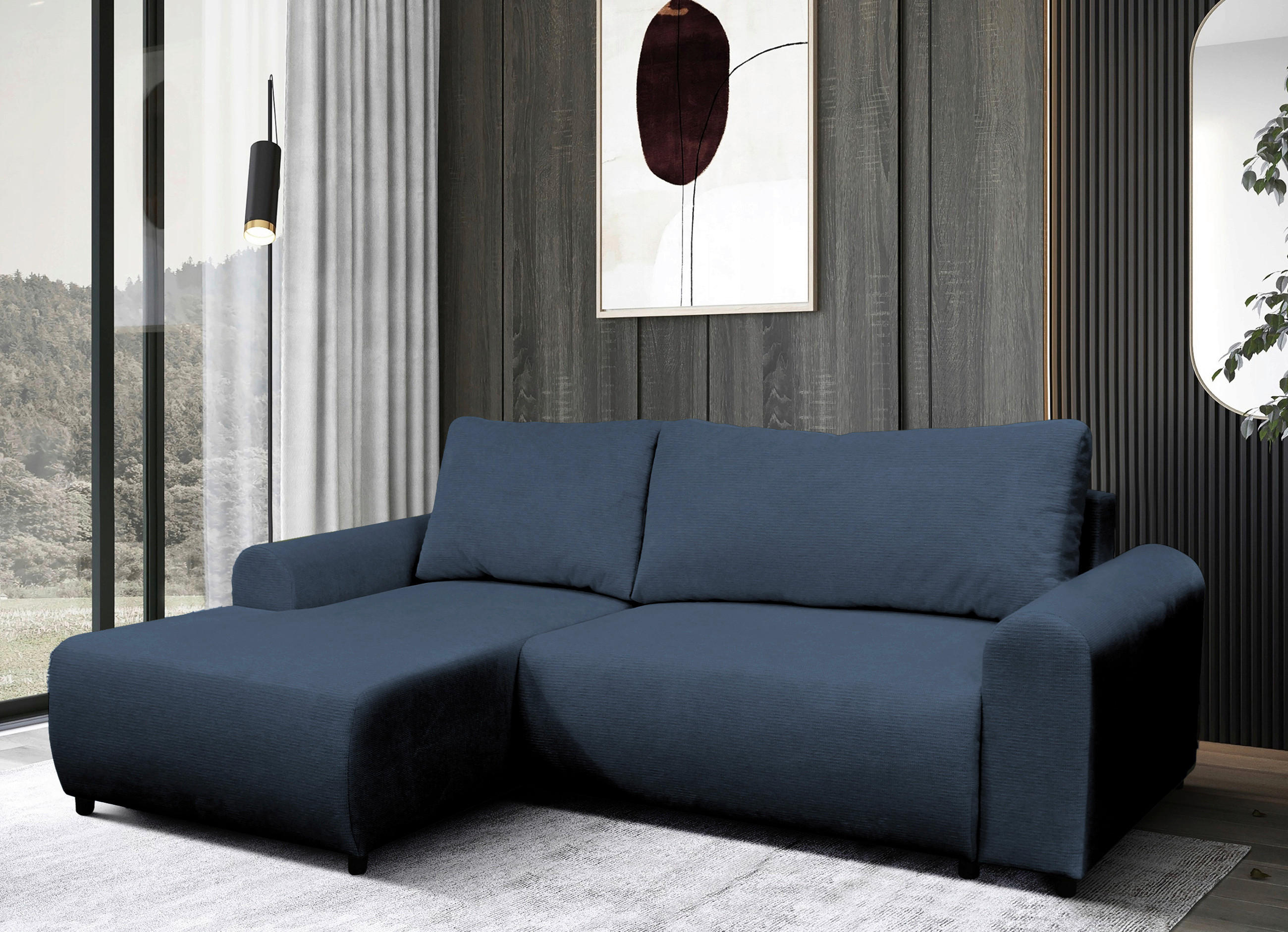 ECKSOFA Dunkelblau Struktur  - Schwarz/Dunkelblau, Design, Kunststoff/Textil (160/250cm) - MID.YOU
