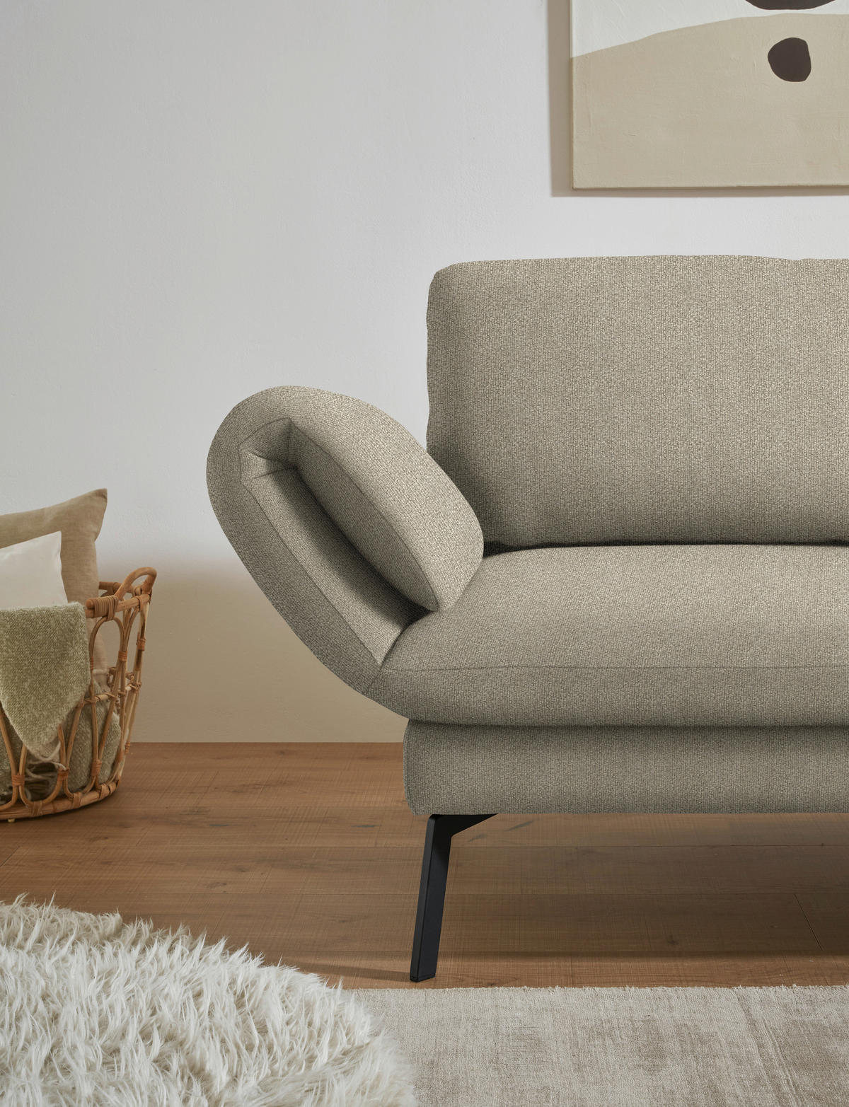 ECKSOFA  in Flachgewebe Sandfarben  255-365/175-224 cm  - Sandfarben/Schwarz, Design, Textil/Metall (255-365/175-224cm) - Dieter Knoll
