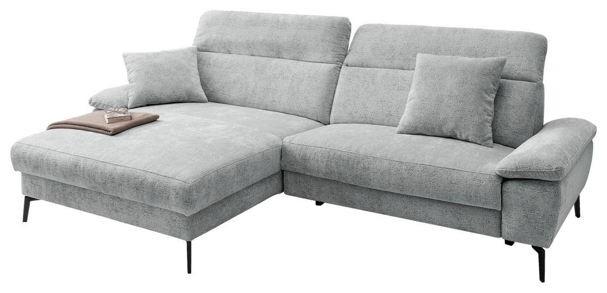 ECKSOFA CANCELLI in Chenille Blau  178/300 cm  - Blau/Schwarz, KONVENTIONELL, Textil/Metall (178/300cm) - Livetastic