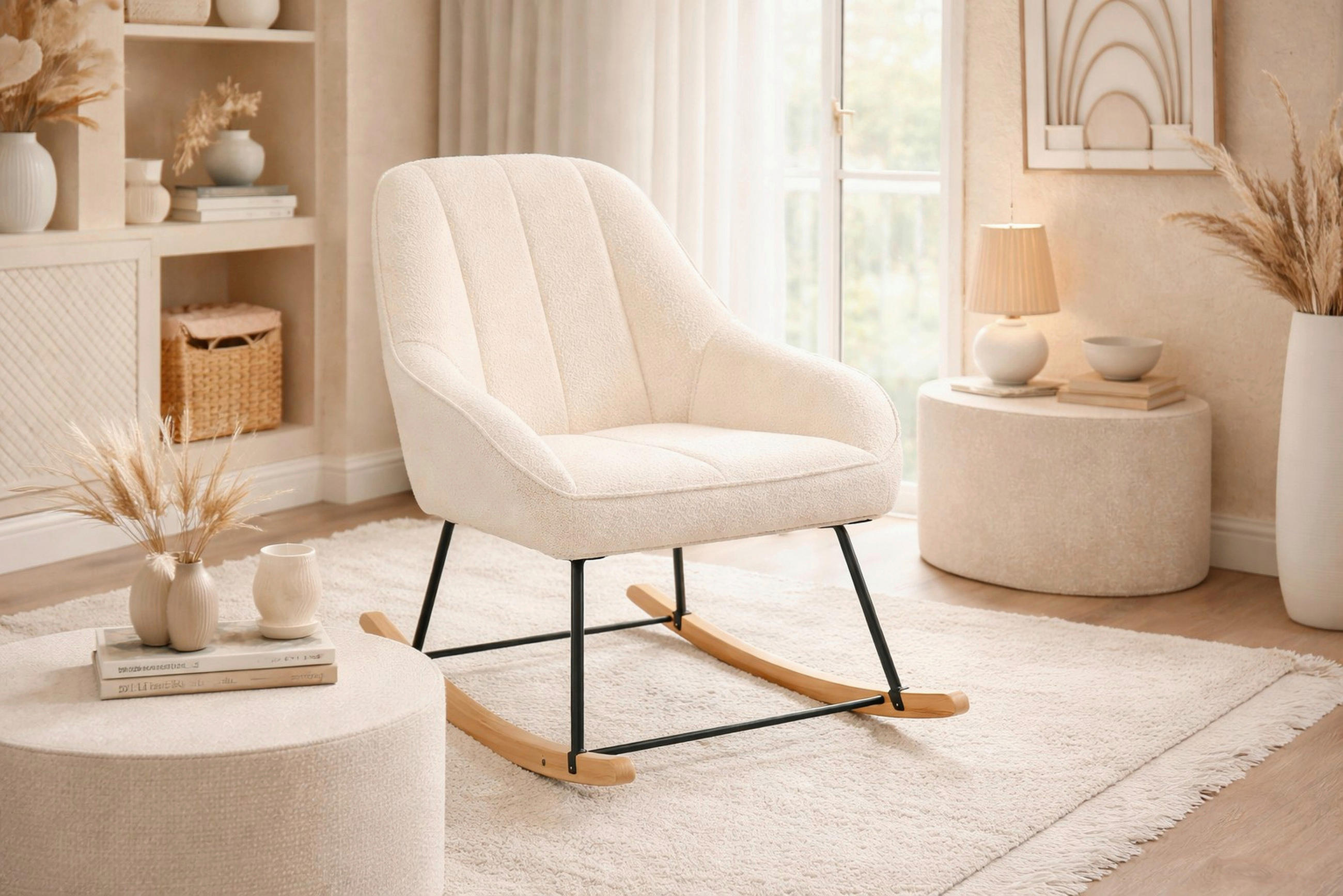 SESSEL Teddystoff Creme    - Creme/Schwarz, Design, Holz/Textil (70/100/90cm) - MID.YOU