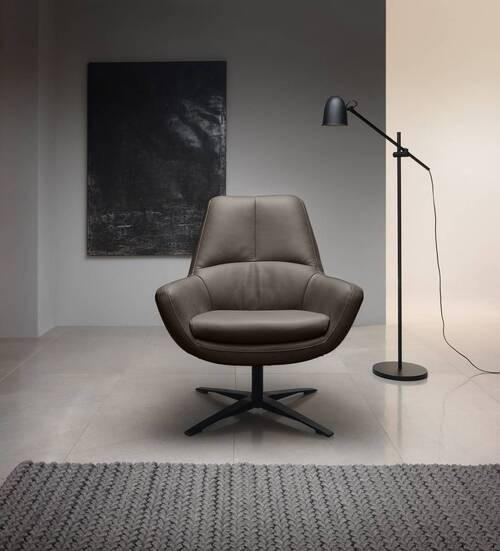 SESSEL in Echtleder Grau  - Schwarz/Grau, Modern, Leder/Metall (81/92/83cm) - Trendmanufaktur