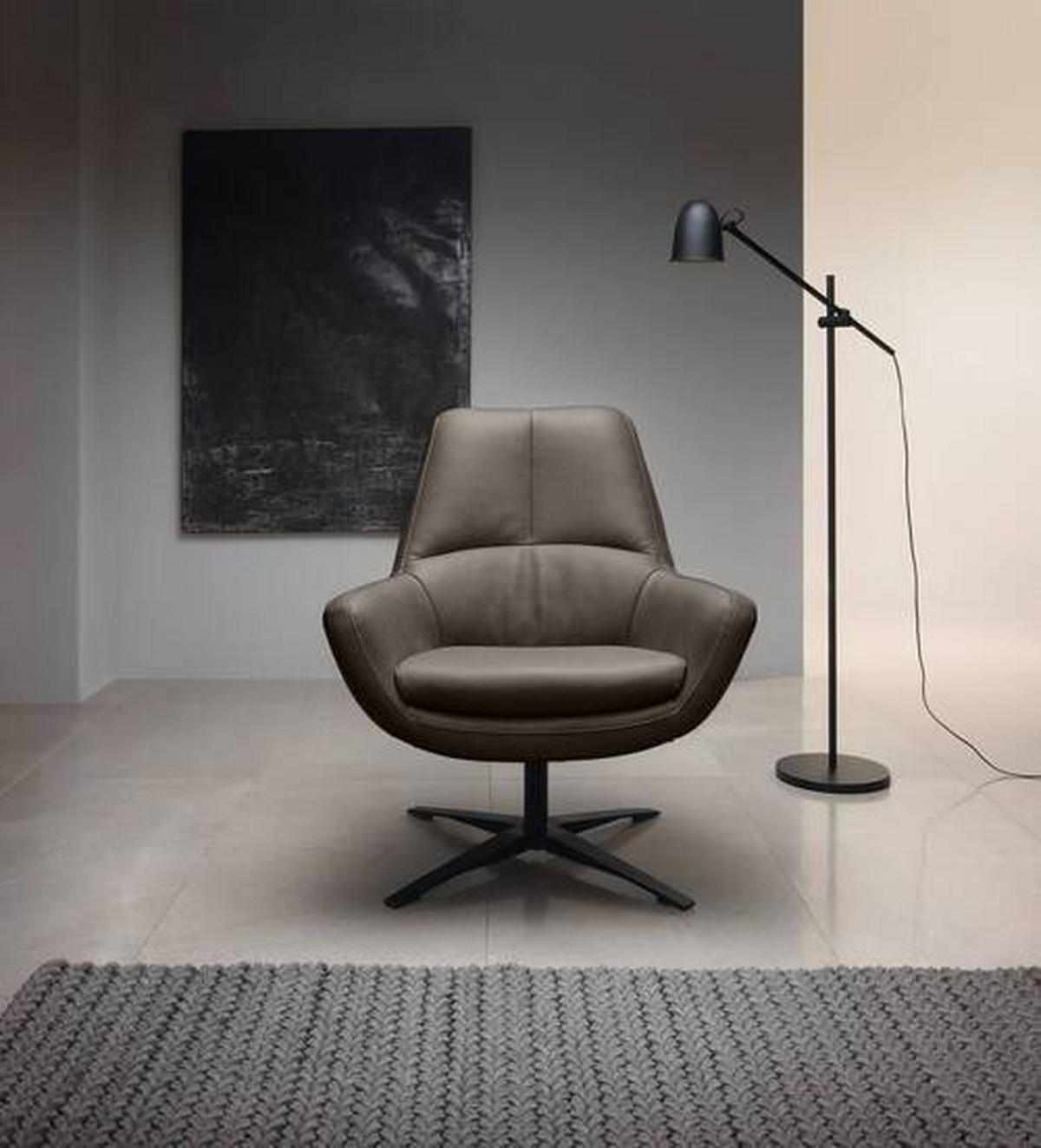 SESSEL in Echtleder Grau  - Schwarz/Grau, Modern, Leder/Metall (81/92/83cm) - Trendmanufaktur