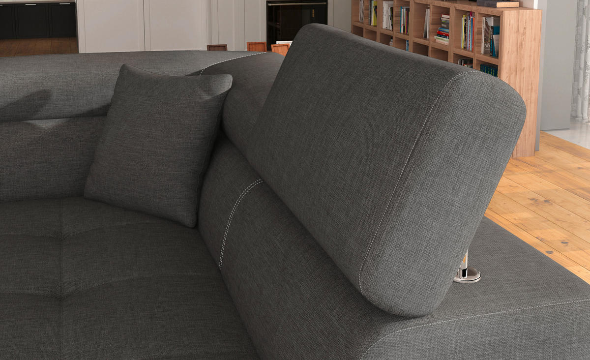 ECKSOFA Grau, Schwarz Textilgeflecht  - Chromfarben/Schwarz, Design, Textil/Metall (272/203cm) - MID.YOU