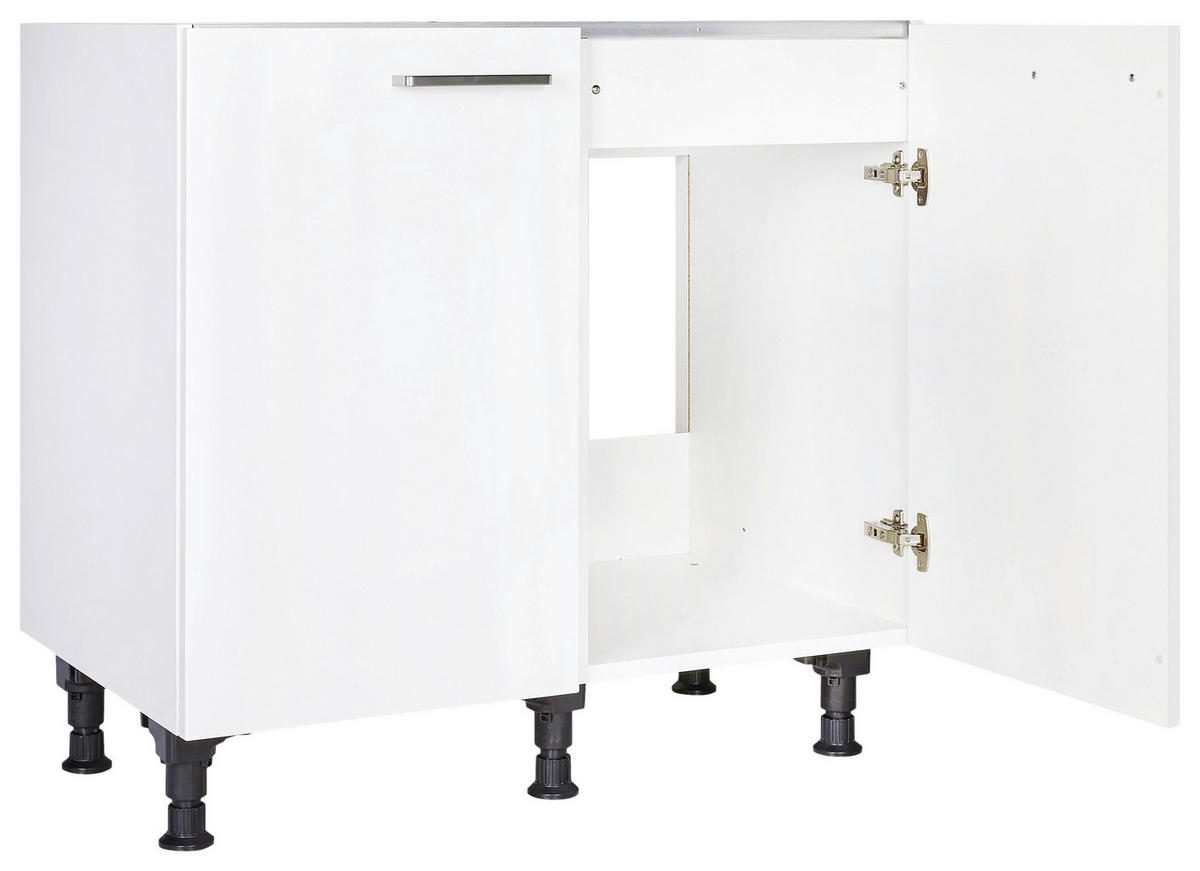 SPÜLENUNTERSCHRANK 90/87/56 cm  in Weiß  - Edelstahlfarben/Weiß, MODERN, Holzwerkstoff/Metall (90/87/56cm) - Nobilia
