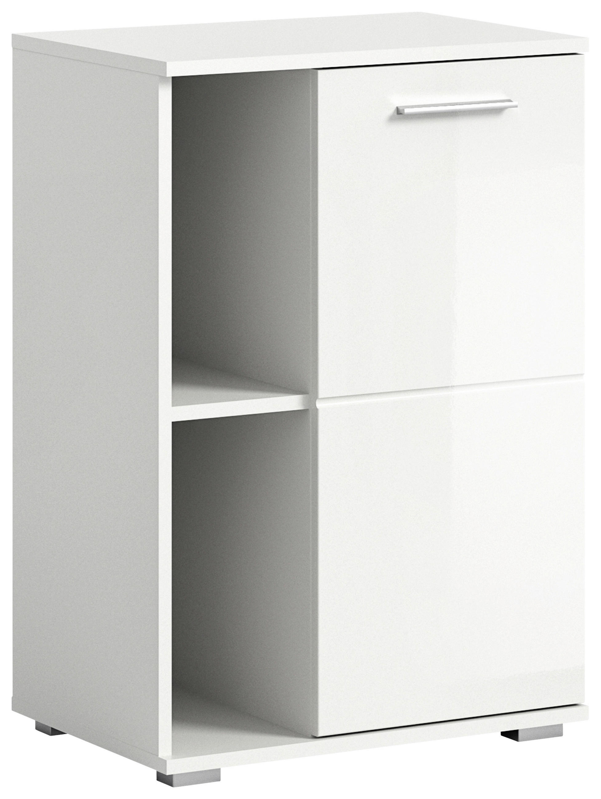 SCHUHSCHRANK Weiß, Weiß Hochglanz - Weiß Hochglanz/Silberfarben, Design, Holzwerkstoff/Kunststoff (55/79/37cm) - Xora
