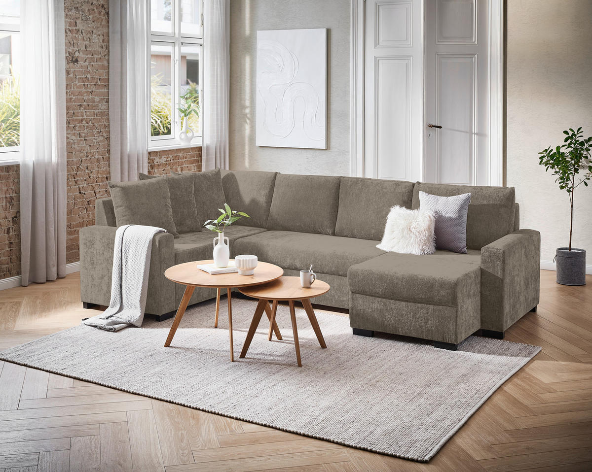 WOHNLANDSCHAFT Taupe Chenille  - Taupe/Schwarz, KONVENTIONELL, Kunststoff/Textil (183/311/140cm) - Ti'me