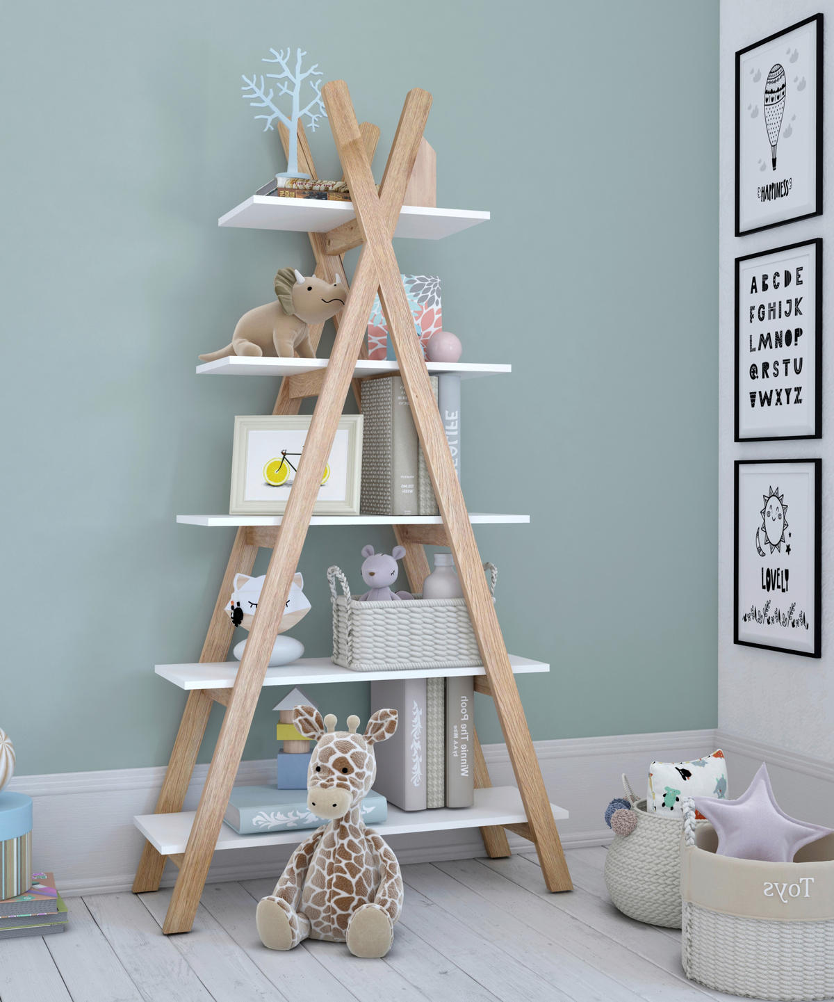 REGAL  90/170/35 cm Naturfarben, Weiß  - Naturfarben/Weiß, Design, Holz/Holzwerkstoff (90/170/35cm) - Livetastic