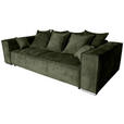 BIGSOFA Flachgewebe Dunkelgrün  - Chromfarben/Dunkelgrün, KONVENTIONELL, Textil/Metall (256/68/122cm) - Carryhome