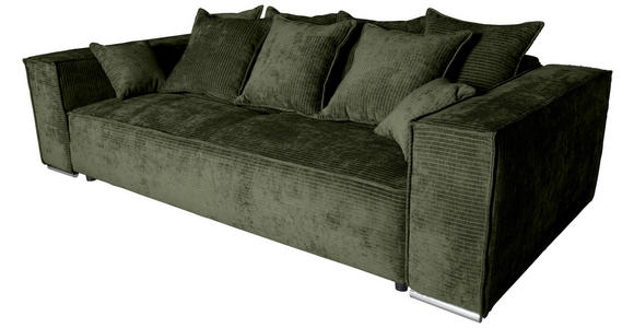 BIGSOFA Flachgewebe Dunkelgrün  - Chromfarben/Dunkelgrün, KONVENTIONELL, Textil/Metall (256/68/122cm) - Carryhome