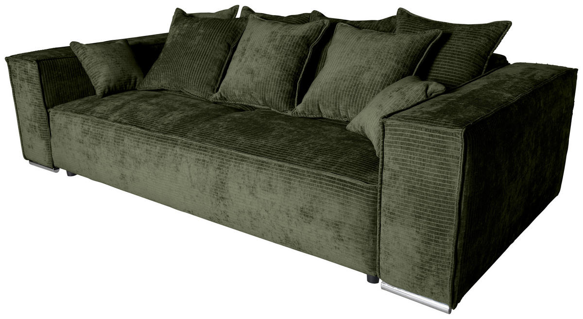 BIGSOFA Flachgewebe Dunkelgrün  - Chromfarben/Dunkelgrün, KONVENTIONELL, Textil/Metall (256/68/122cm) - Carryhome