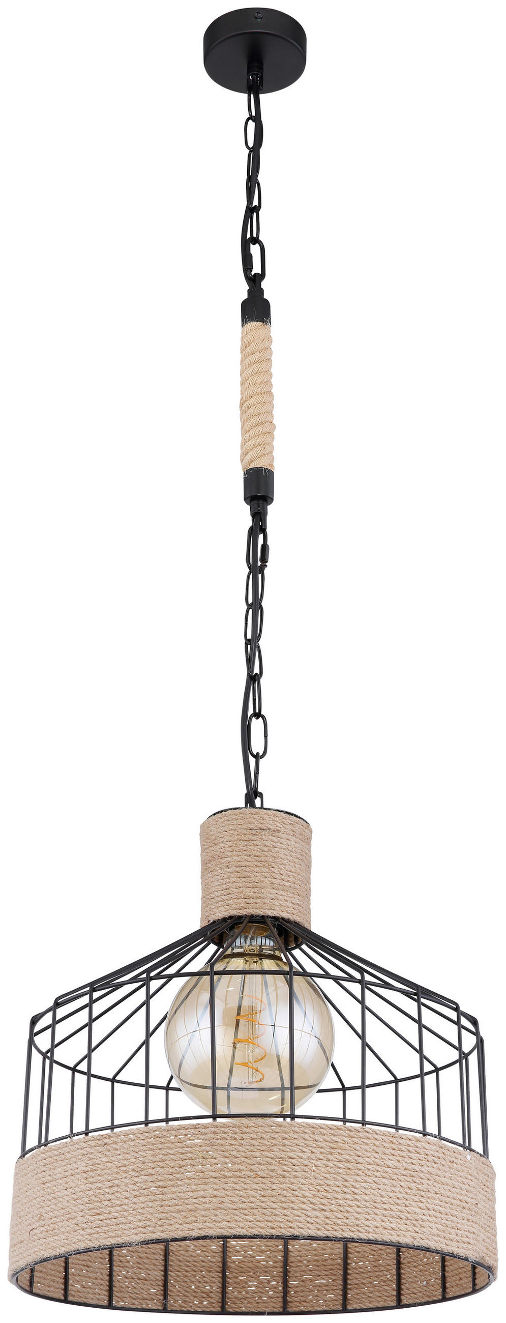 HÄNGLAMPA 35/135 cm  - brun/svart, Basics, metall/naturmaterial (35/135cm) - Globo