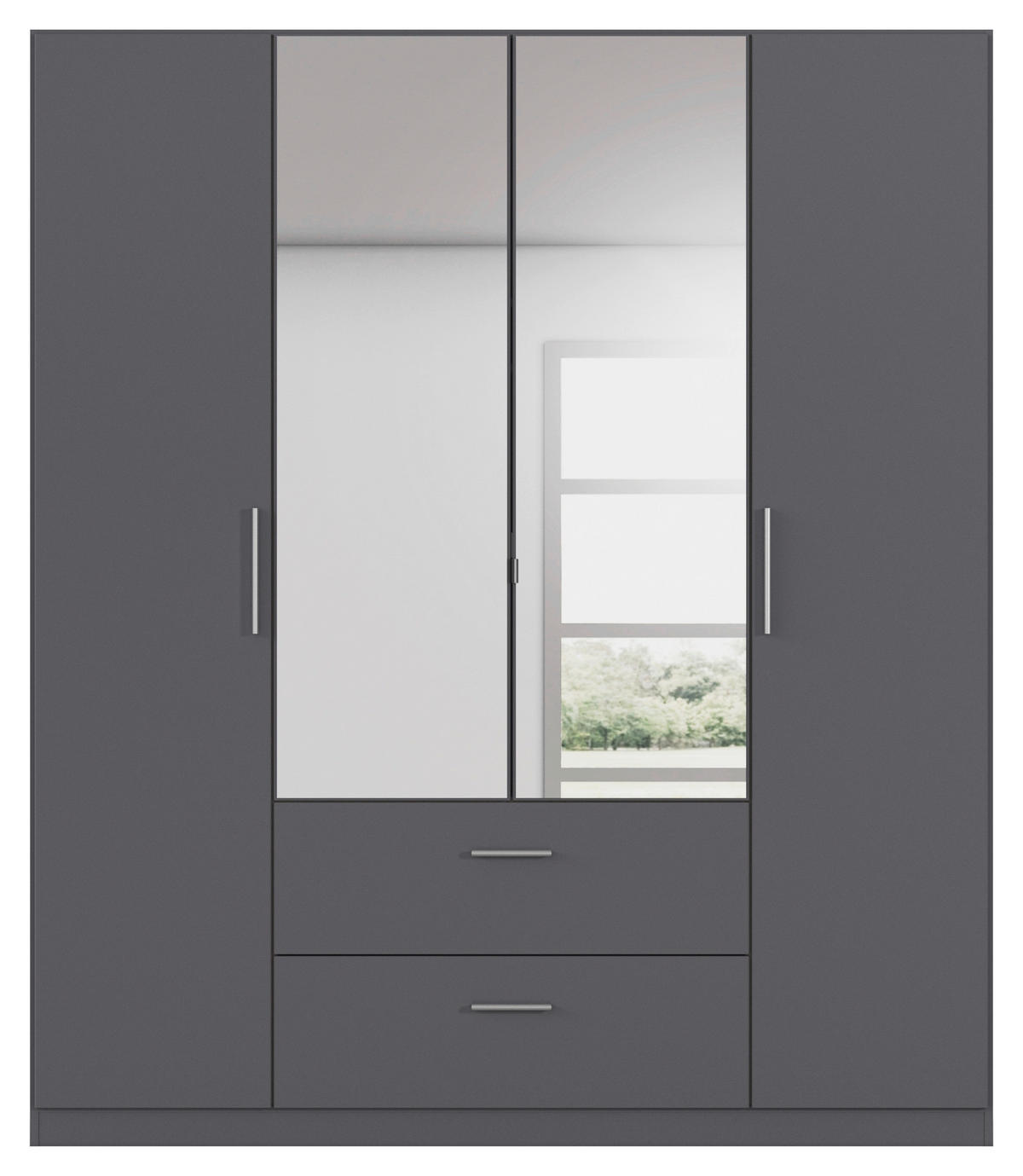 DREHTÜRENSCHRANK 181/210/54 cm,  in Dunkelgrau, 4-türig  - Dunkelgrau/Alufarben, KONVENTIONELL, Glas/Holzwerkstoff (181/210/54cm) - home24