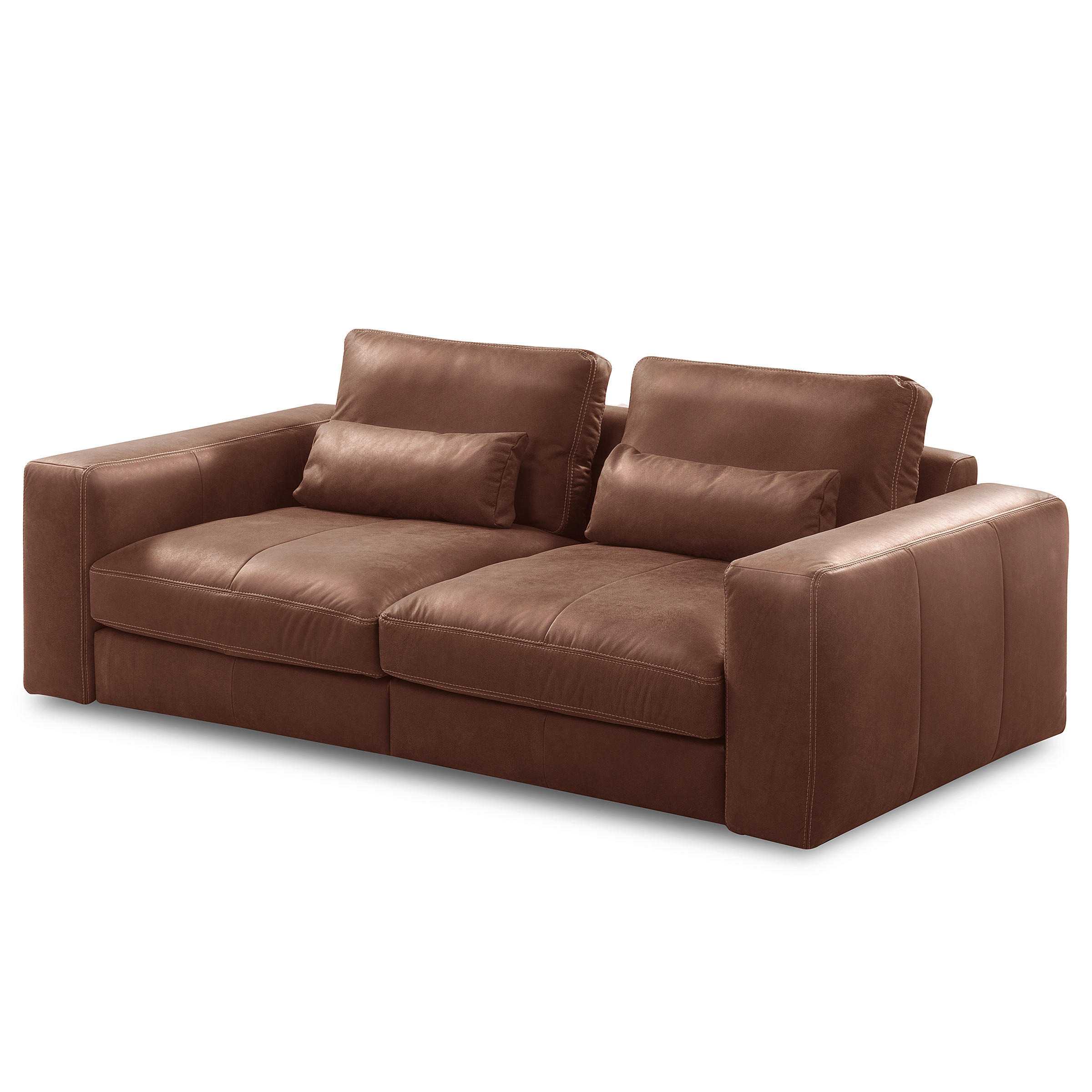 2-SITZER-SOFA  in Echtleder Braun   - Beige/Schwarz, Design, Leder/Kunststoff (240/85/123cm) - Livetastic