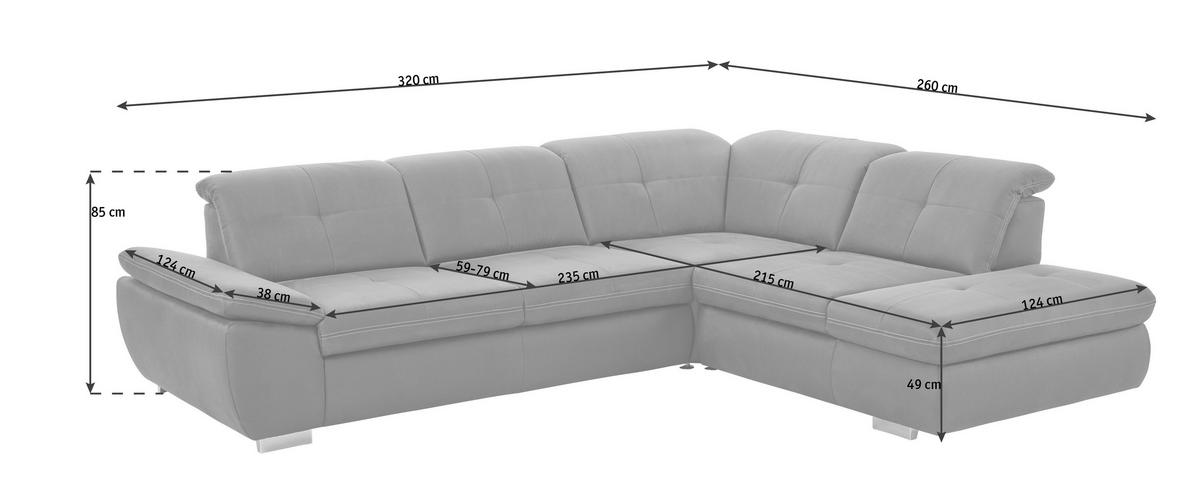 ECKSOFA Dunkelgrau Mikrofaser  - Dunkelgrau/Beige, Design, Textil/Metall (318/260cm) - Beldomo Speed