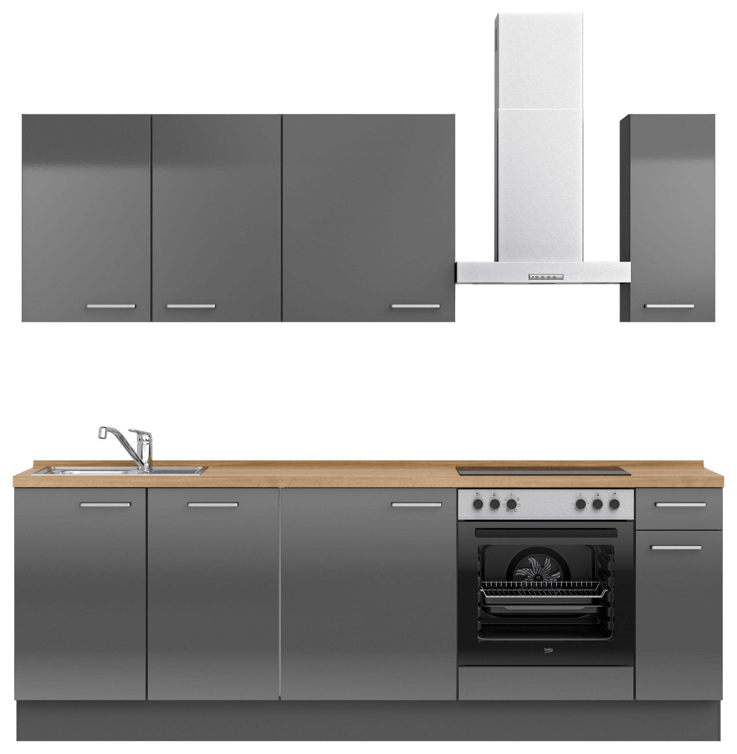 KÜCHENBLOCK 240 cm   in Eichefarben, Schieferfarben  - Schieferfarben/Edelstahlfarben, MODERN, Holzwerkstoff/Metall (240cm) - Nobilia