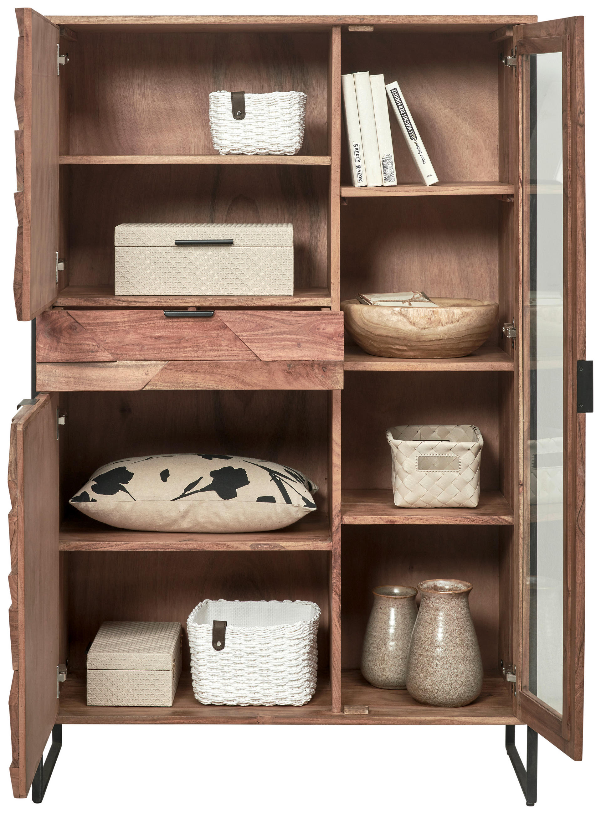 HIGHBOARD  in 95/148/40 cm  - Schwarz/Akaziefarben, Trend, Holz/Metall (95/148/40cm) - Ambia Home