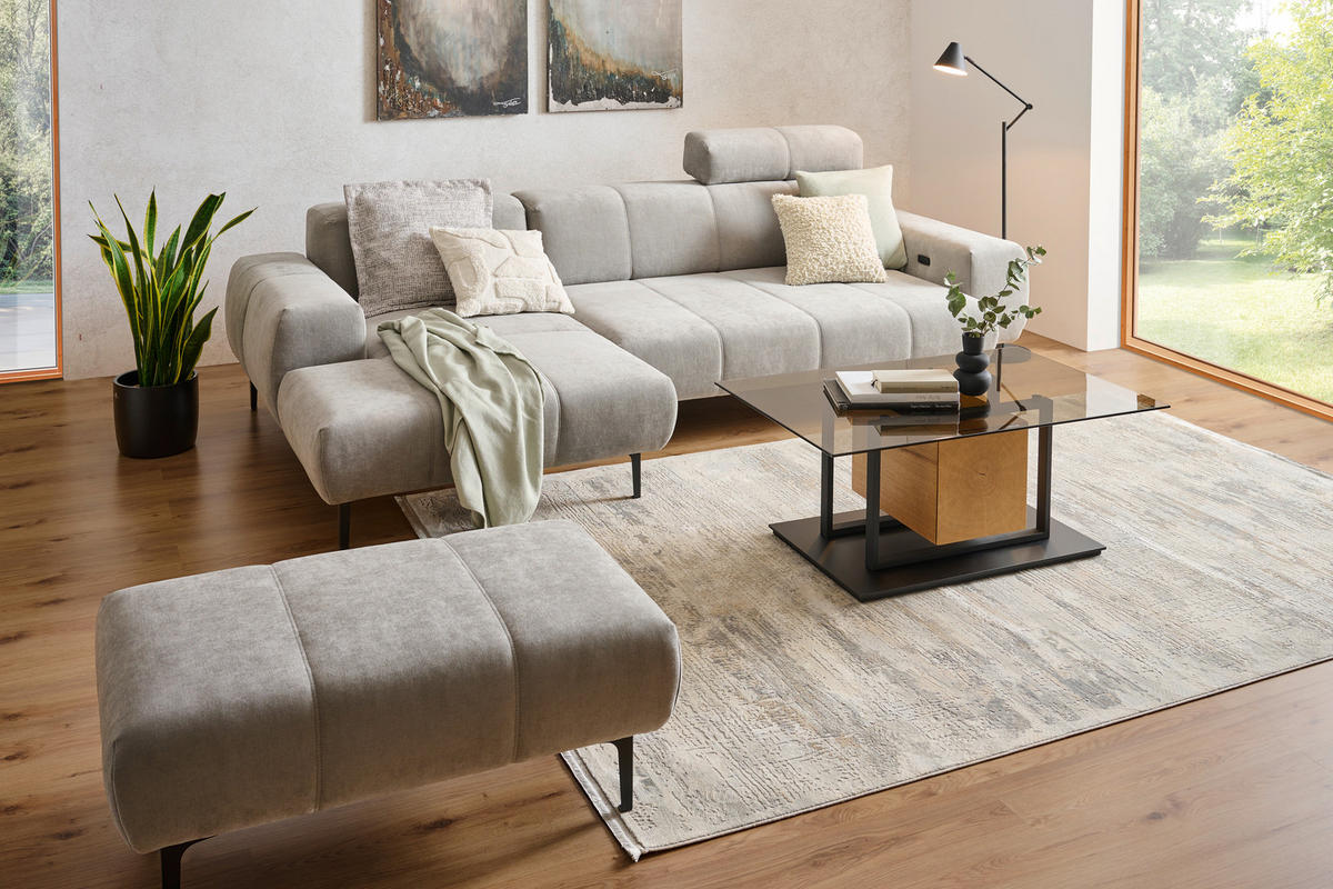 ECKSOFA in Chenille Grau  - Schwarz/Grau, Design, Textil/Metall (167/311cm) - Xora