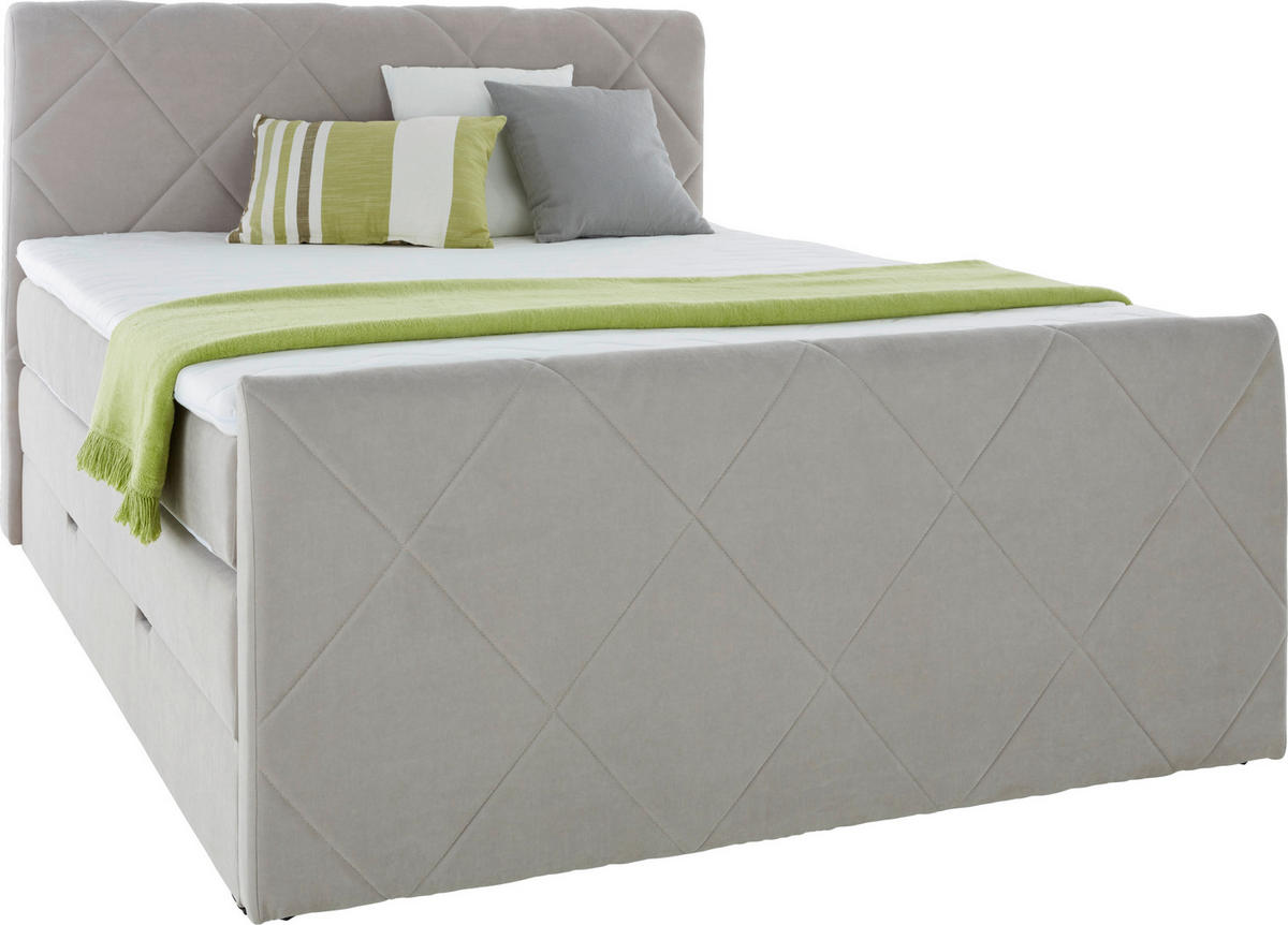 BOXSPRINGBETT 160/200 cm,  in Grau, Matratze, gepolstertes Kopfteil, Bettkasten, Topper, H3 + H3 = fest  - Schwarz/Grau, Trend, Kunststoff/Textil (160/200cm) - Xora