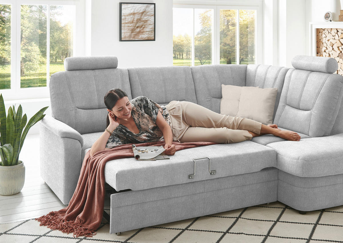 ECKSOFA  in Chenille Silberfarben  235/185 cm  - Silberfarben/Schwarz, KONVENTIONELL, Kunststoff/Textil (235/185cm) - Beldomo Comfort