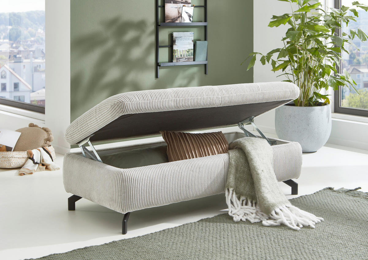 ECKSOFA in Cord, Velours Ecru  - Ecru/Schwarz, Design, Textil/Metall (291/197cm) - Beldomo Style
