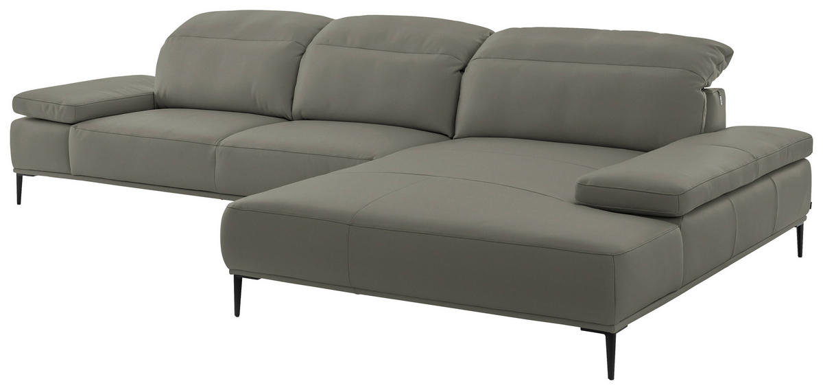ECKSOFA  in Echtleder Grau  322/206 cm  - Schwarz/Grau, MODERN, Leder/Metall (322/206cm) - Chilliano