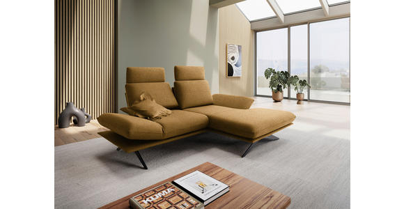 ECKSOFA  in Flachgewebe Currygelb Rücken echt, Armteilverstellung, Drehsitzfunktion  234/155 cm  - Currygelb/Schwarz, Design, Textil/Metall (234/155cm) - Dieter Knoll
