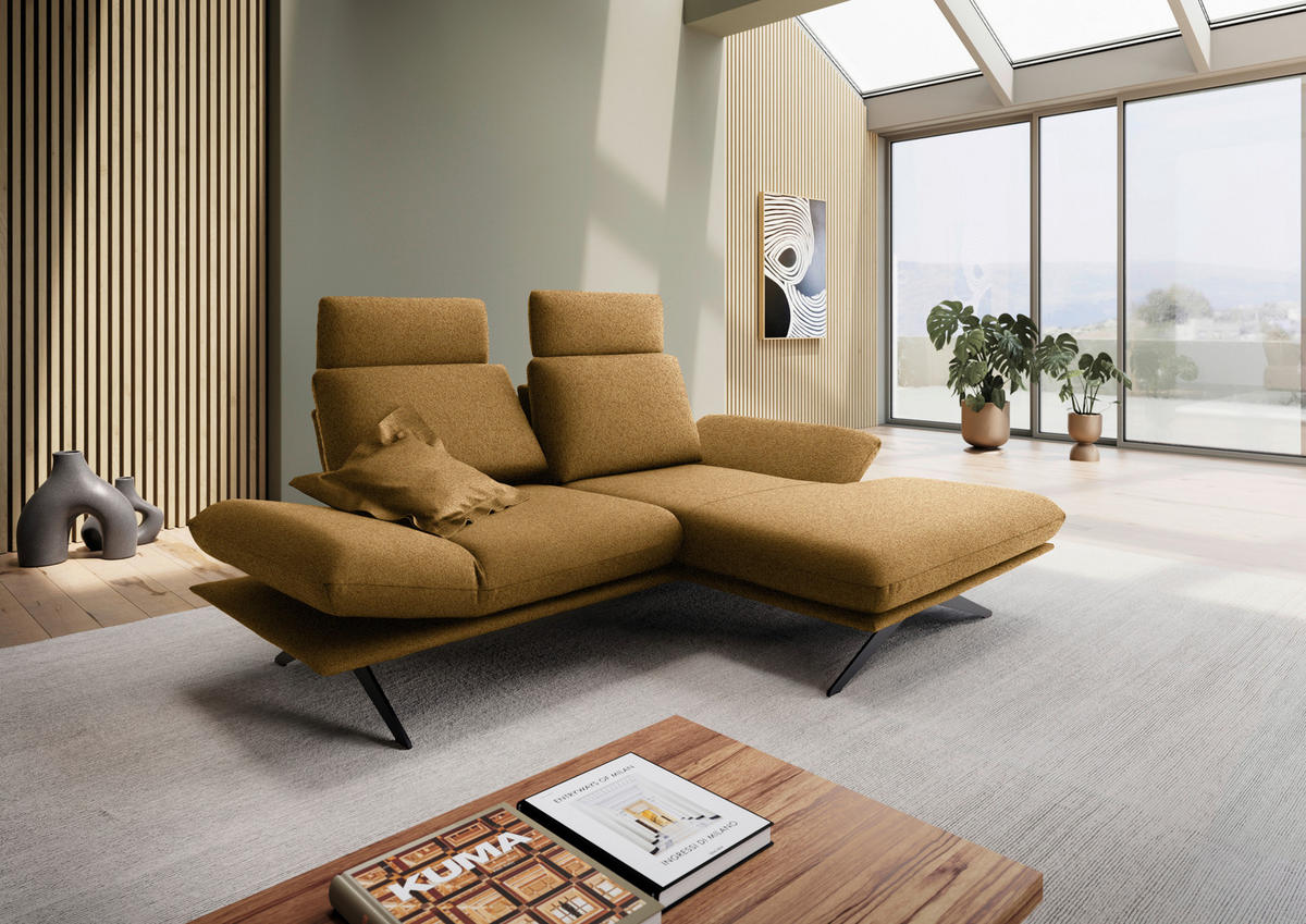 ECKSOFA  in Flachgewebe Currygelb  234/155 cm  - Currygelb/Schwarz, Design, Textil/Metall (234/155cm) - Dieter Knoll