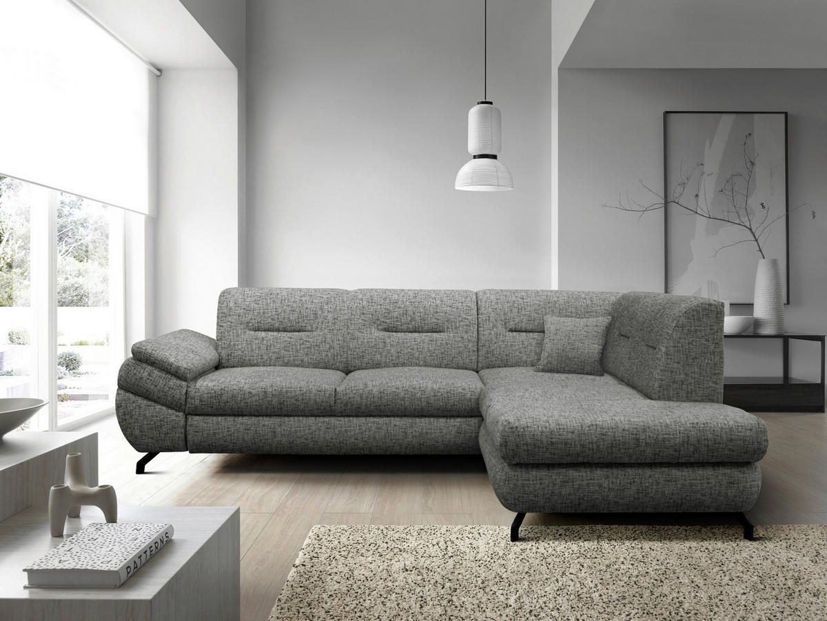 ECKSOFA Grau Struktur, Plüsch  - Schwarz/Grau, Design, Textil/Metall (274/201cm) - MID.YOU
