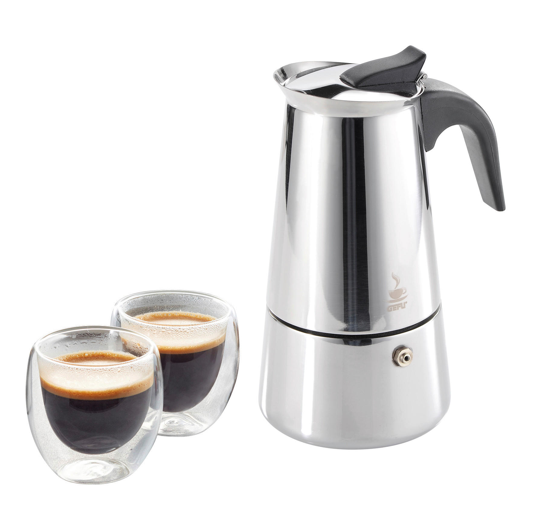 Espressokocher mit 2 Gläsern  - Edelstahlfarben/Transparent, Basics, Glas/Kunststoff (8,3/12,5/17cm) - Gefu