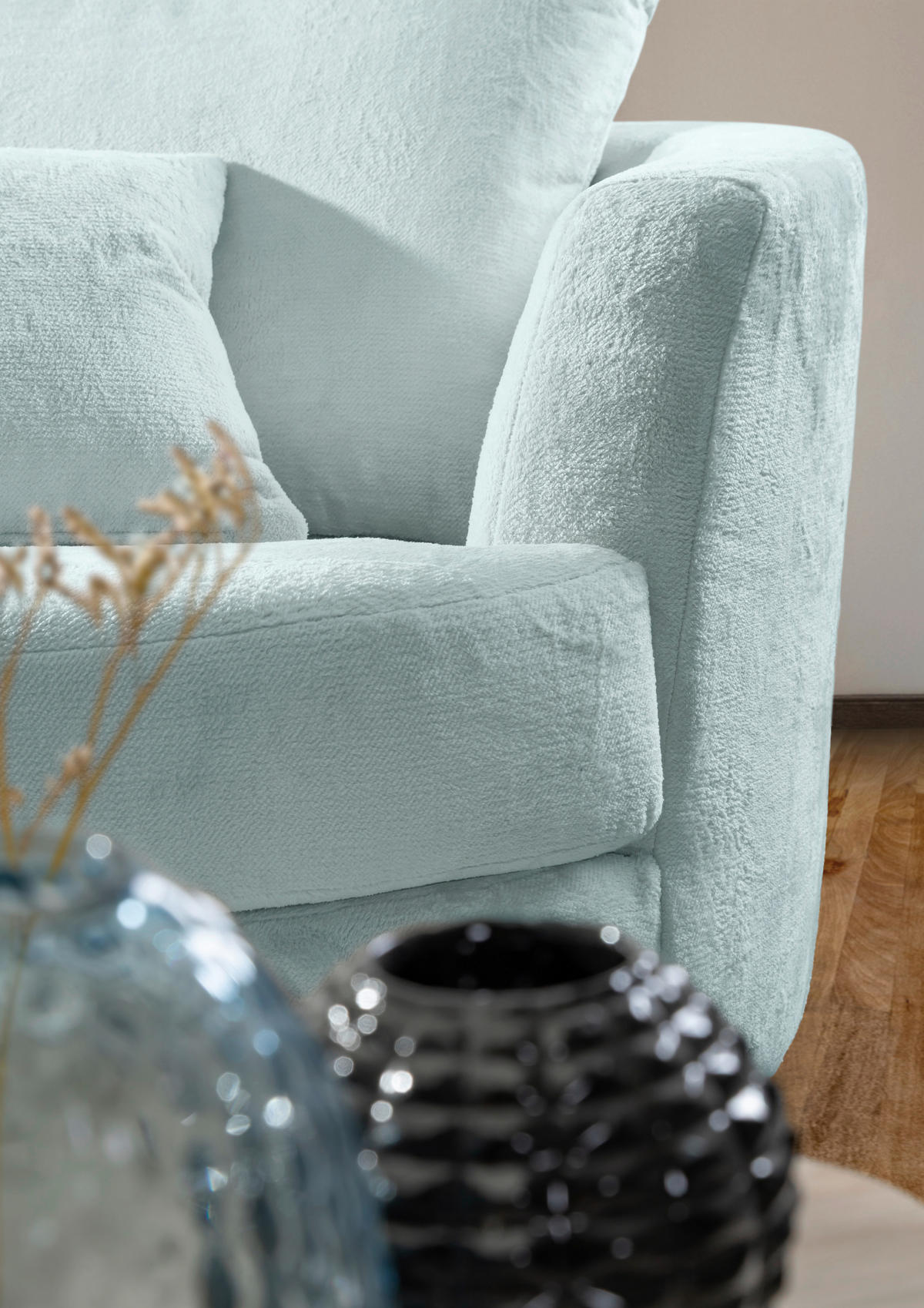 SESSEL in Plüsch Mintgrün  - Schwarz/Mintgrün, KONVENTIONELL, Textil/Metall (115/72/115cm) - Carryhome