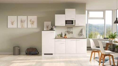KÜCHENBLOCK 210 cm in Weiß - Graubraun/Alufarben, MODERN, Holzwerkstoff/Kunststoff (210cm) - FlexWell