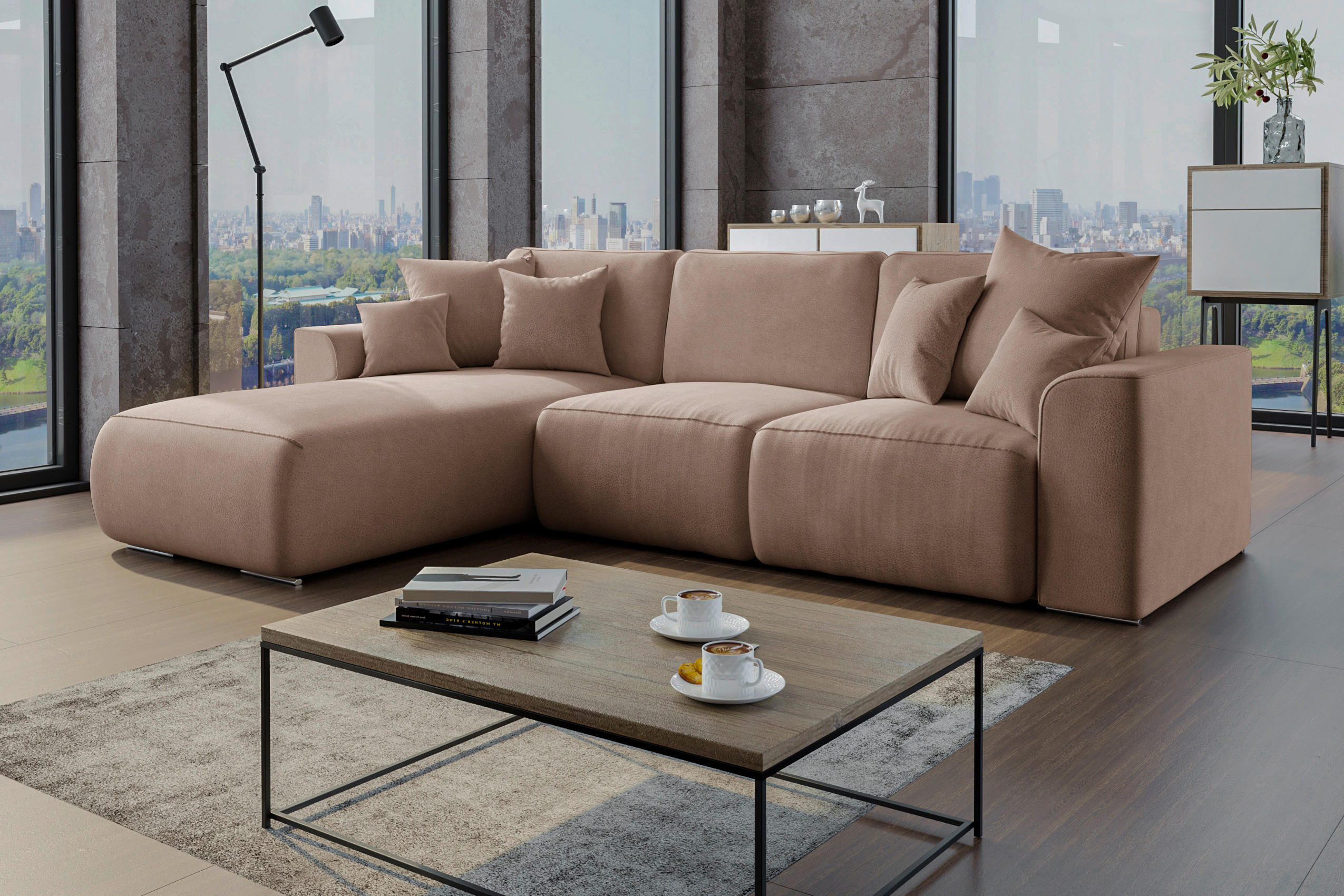 ECKSOFA Cappuccino Lederlook  - Chromfarben/Cappuccino, KONVENTIONELL, Kunststoff/Textil (195/293cm) - Carryhome