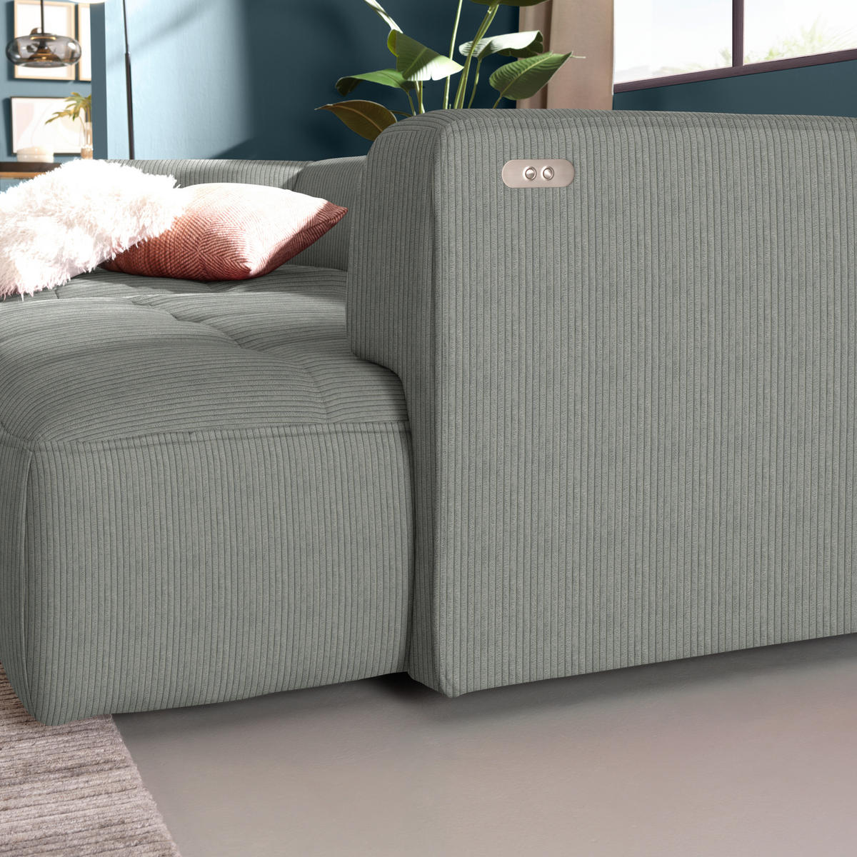 ECKSOFA Feincord Grau  - Schwarz/Grau, Design, Kunststoff/Textil (188/288cm) - Welnova