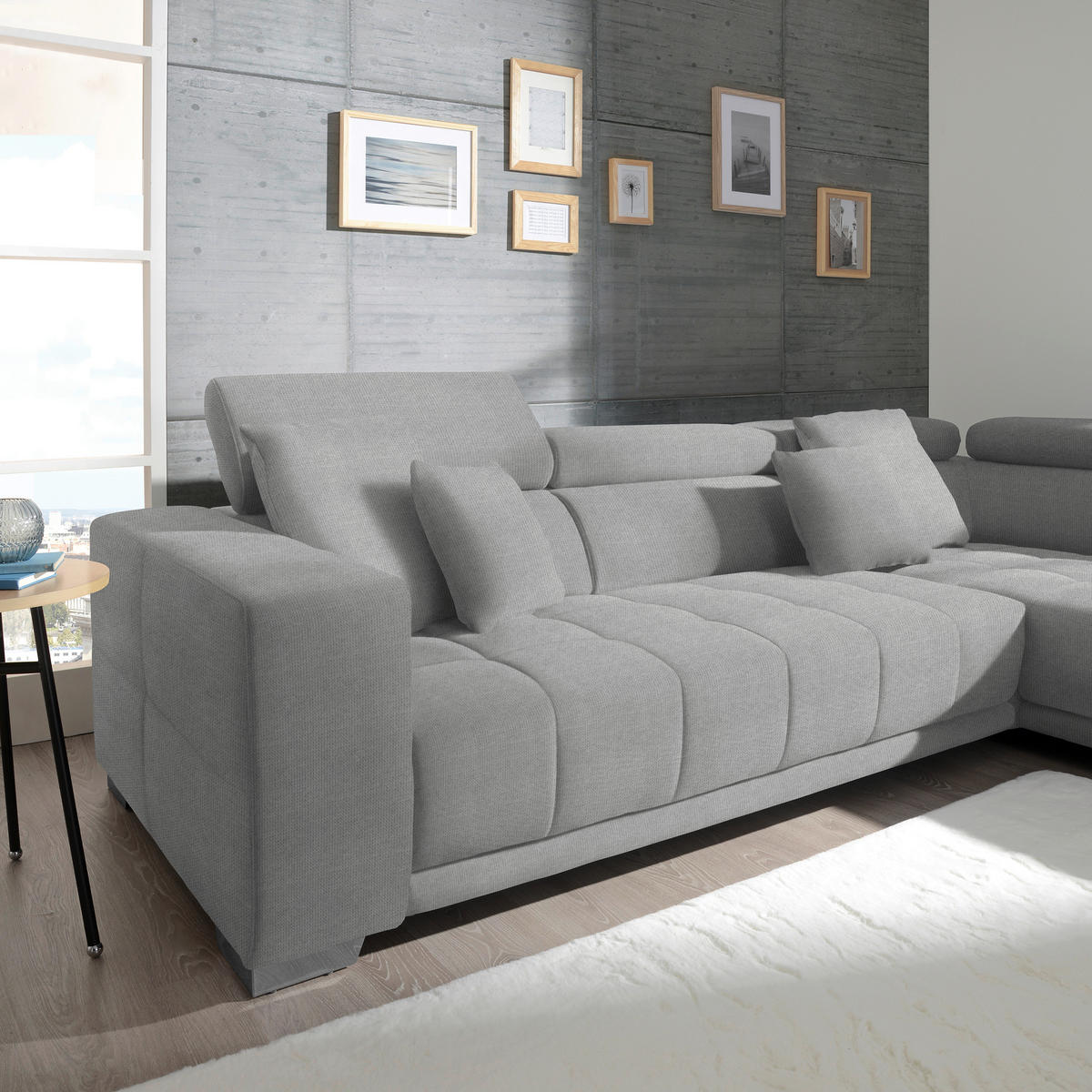 ECKSOFA in Mikrofaser Hellgrau  - Chromfarben/Hellgrau, Design, Textil/Metall (301/207cm) - Xora
