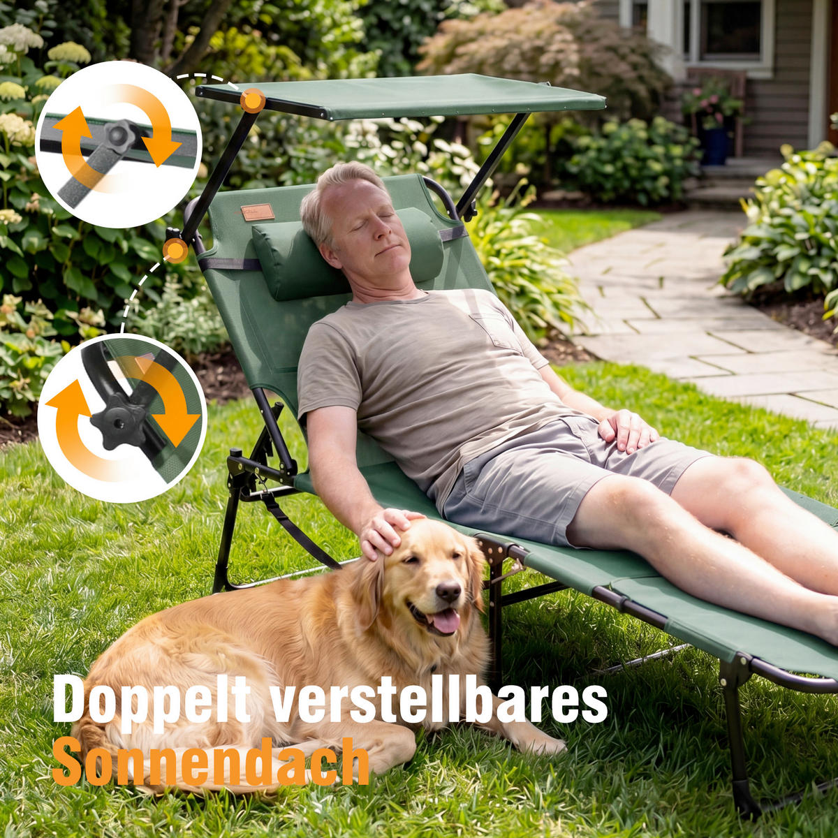 SONNENLIEGE 200/34/70 cm  - Dunkelgrau/Grün, Basics, Textil/Metall (200/34/70cm) - Modante