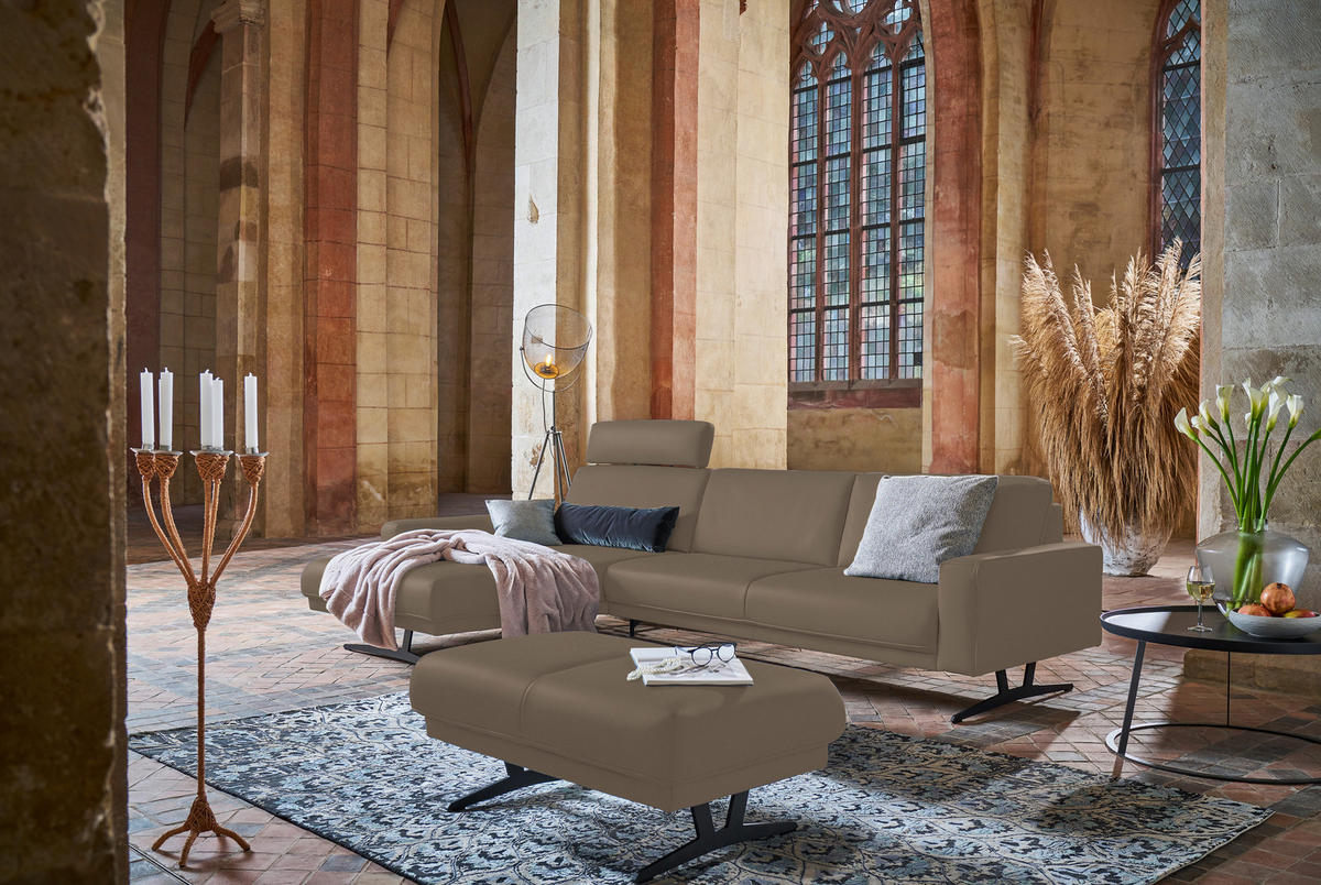ECKSOFA in Echtleder Greige  - Greige/Anthrazit, Konventionell, Leder/Metall (179/324cm) - Johann Jakob