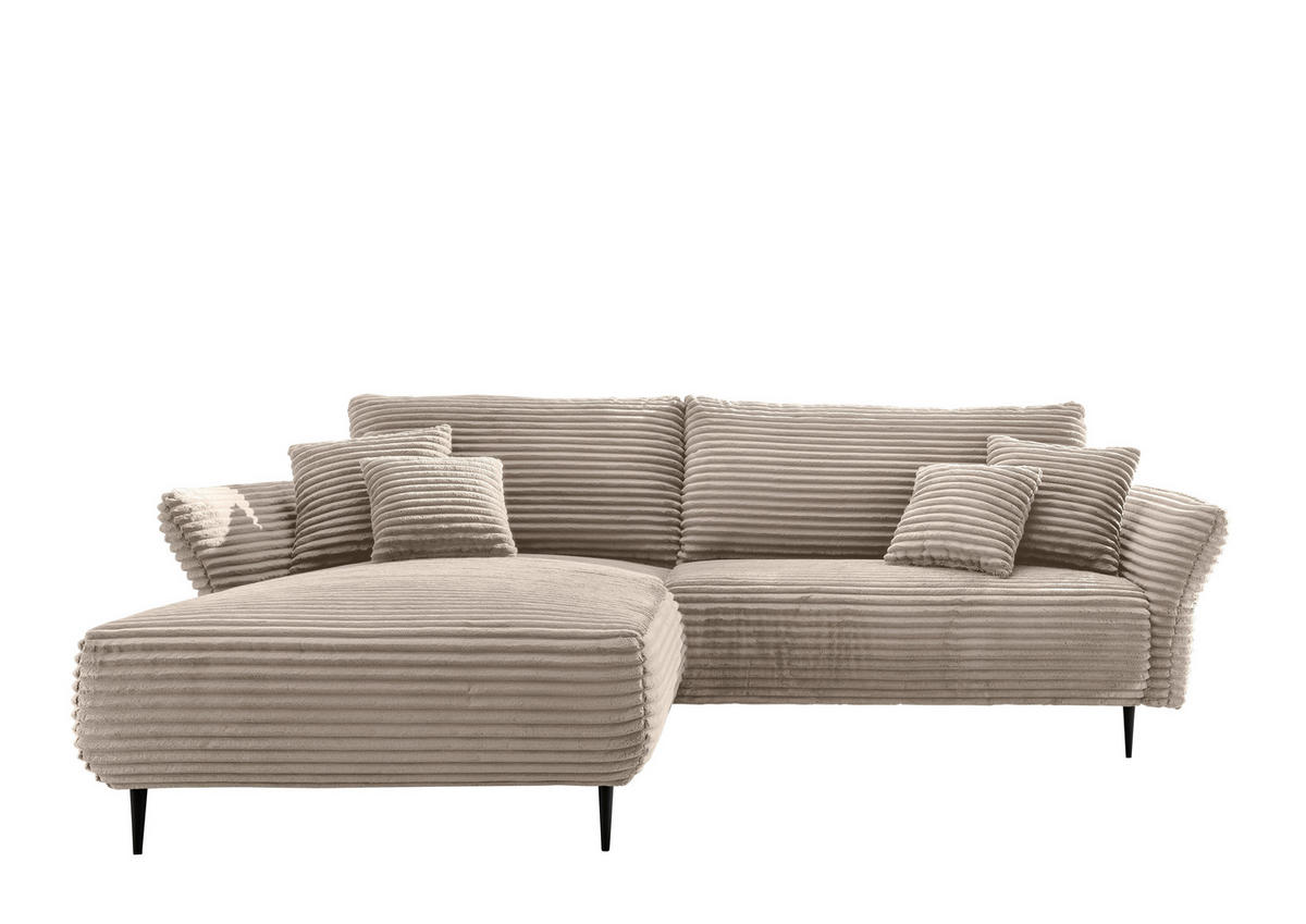 ECKSOFA Cappuccino Cord  - Schwarz/Cappuccino, Design, Textil/Metall (178/264-302cm) - Livetastic