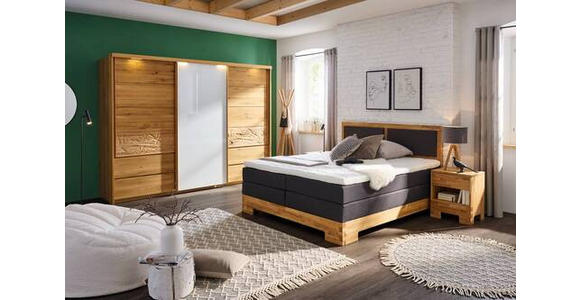 SCHWEBETÜRENSCHRANK in Weiß, Eichefarben - Eichefarben/Weiß, Natur, Glas/Holz (285/216/70cm) - Linea Natura