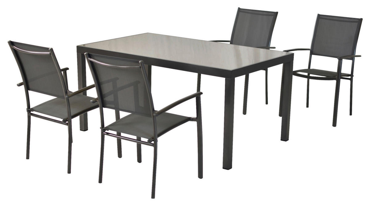 GARTENSET 5-teilig  - Graphitfarben/Grau, MODERN, Textil/Metall - Gardenson