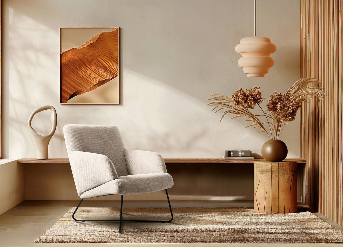 SESSEL Chenille Beige  - Beige/Schwarz, Design, Textil/Metall (67/87/74cm) - Livetastic