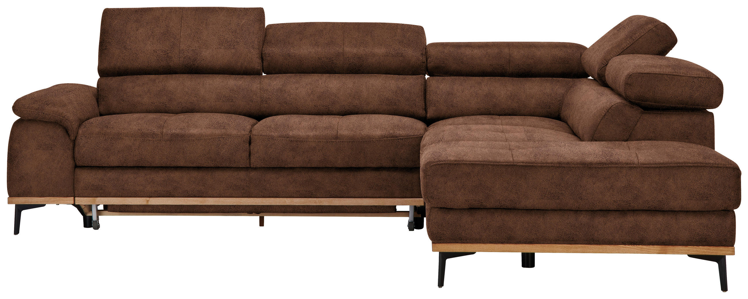 ECKSOFA Lederlook Braun  - Schwarz/Braun, Natur, Holz/Textil (282/226cm) - Novel