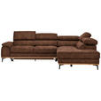 ECKSOFA  in Lederlook Braun Bettkasten, Schlaffunktion, Kopfteilverstellung  282/226 cm  - Schwarz/Braun, Natur, Holz/Textil (282/226cm) - Novel