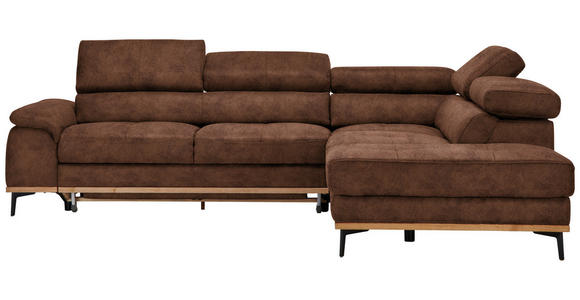ECKSOFA  in Lederlook Braun Bettkasten, Schlaffunktion, Kopfteilverstellung  282/226 cm  - Schwarz/Braun, Natur, Holz/Textil (282/226cm) - Novel