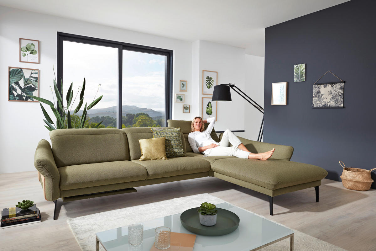 ECKSOFA in Webstoff Olivgrün  - Anthrazit/Olivgrün, Design, Holz/Textil (314/179cm) - Himolla