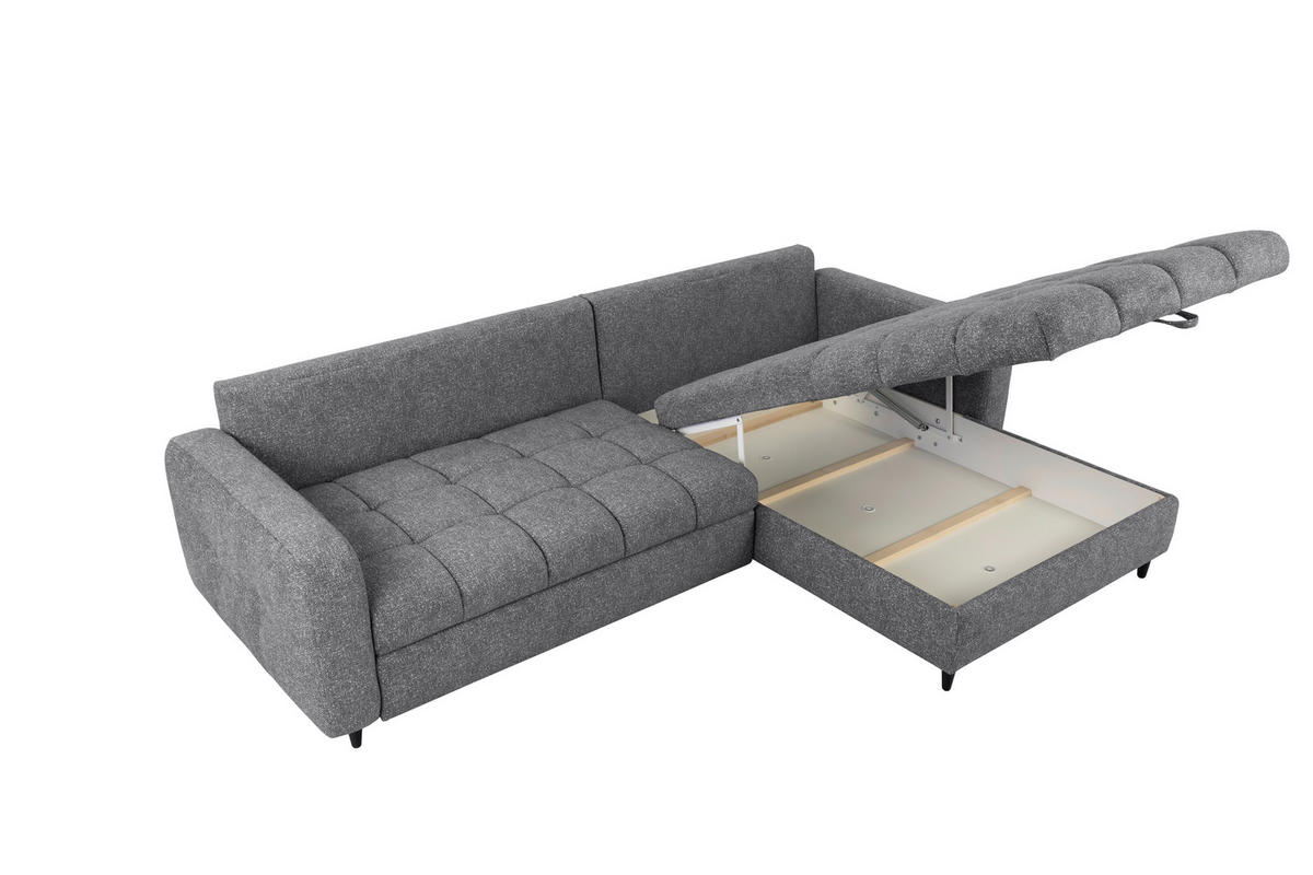 ECKSOFA in Velours Grau  - Schwarz/Grau, MODERN, Holz/Textil (282/184cm) - Lomoco