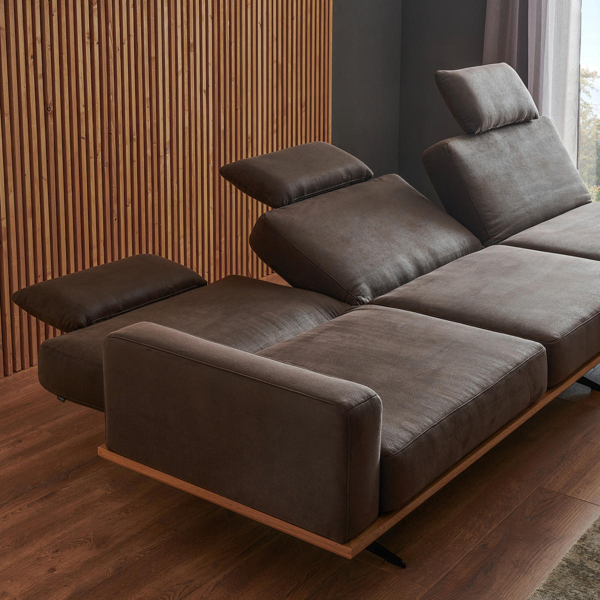 ECKSOFA Braun Flachgewebe  - Schwarz/Braun, Natur, Holz/Textil (326/170cm) - Novel