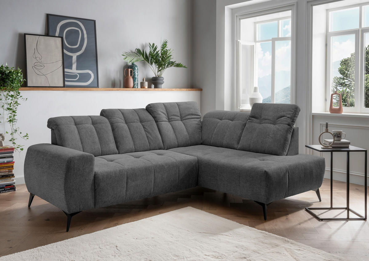 ECKSOFA in Chenille Anthrazit  - Anthrazit/Schwarz, Modern, Textil/Metall (261/200cm) - Livetastic