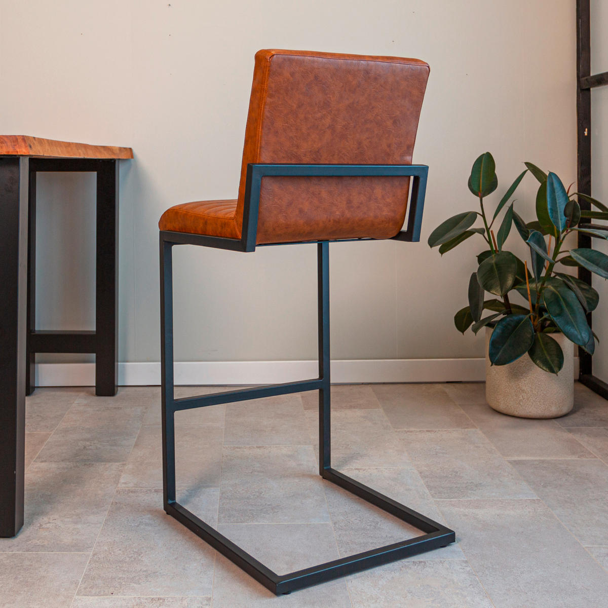 BARHOCKER-SET Lederlook Cognac  - Cognac/Schwarz, MODERN, Textil/Metall (54/100/58cm) - MID.YOU