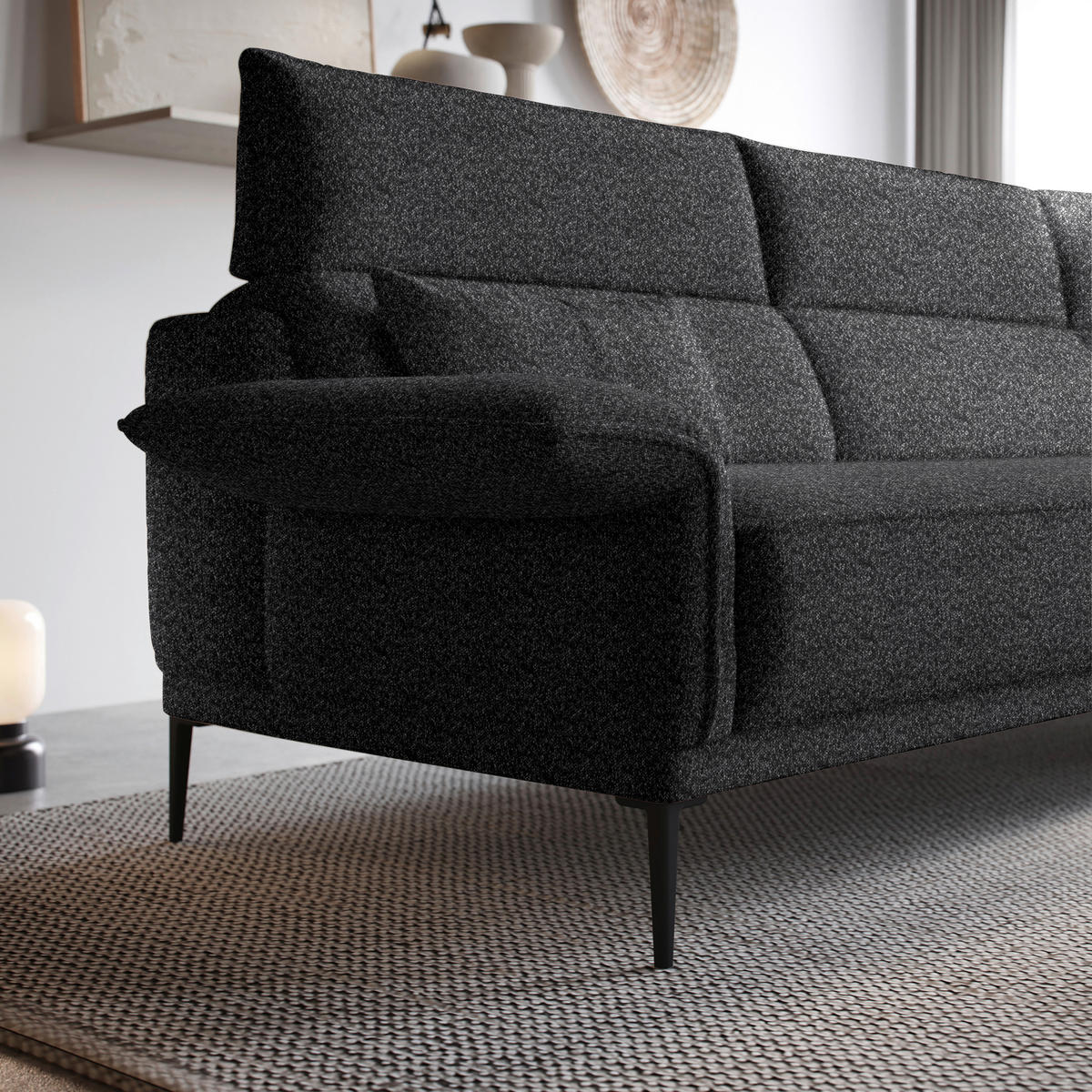 ECKSOFA in Bouclé Anthrazit  330/186 cm  - Anthrazit/Schwarz, Design, Textil/Metall (330/186cm) - Johann Jakob